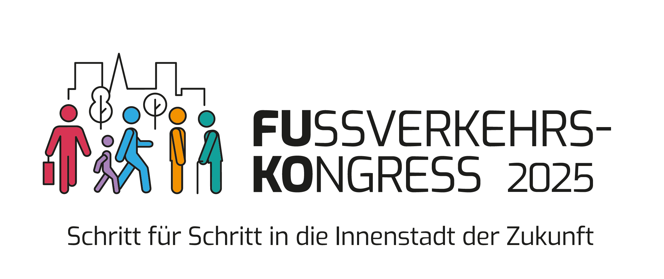 Logo Fußverkehrskongress 2025. Schritt für Schritt in die Innenstadt der Zukunft