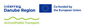 Logo des Projektes Active2Public Transport, Interreg Danube Region, Co-funded by the European Union
