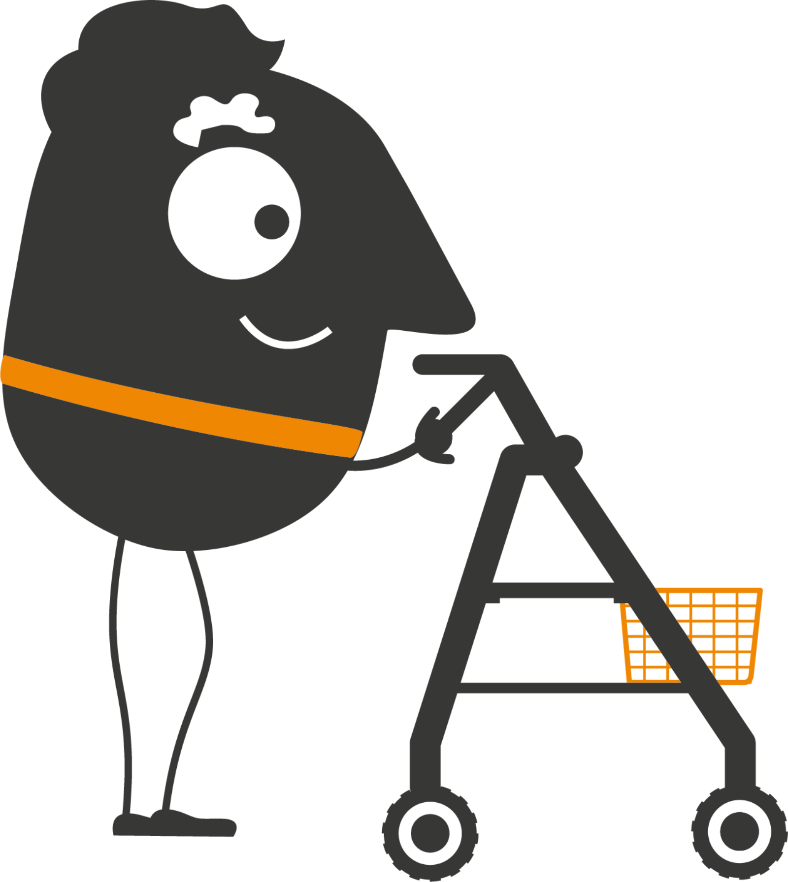 Edgar Maskottchen: älterer Senior mit Gehhilfe